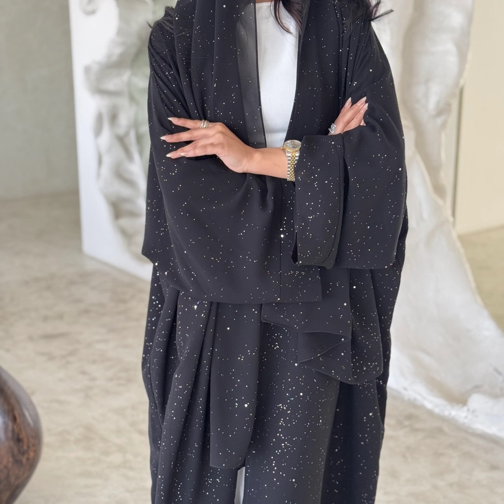 NEW double lined glitter abaya with scarf (3pc)